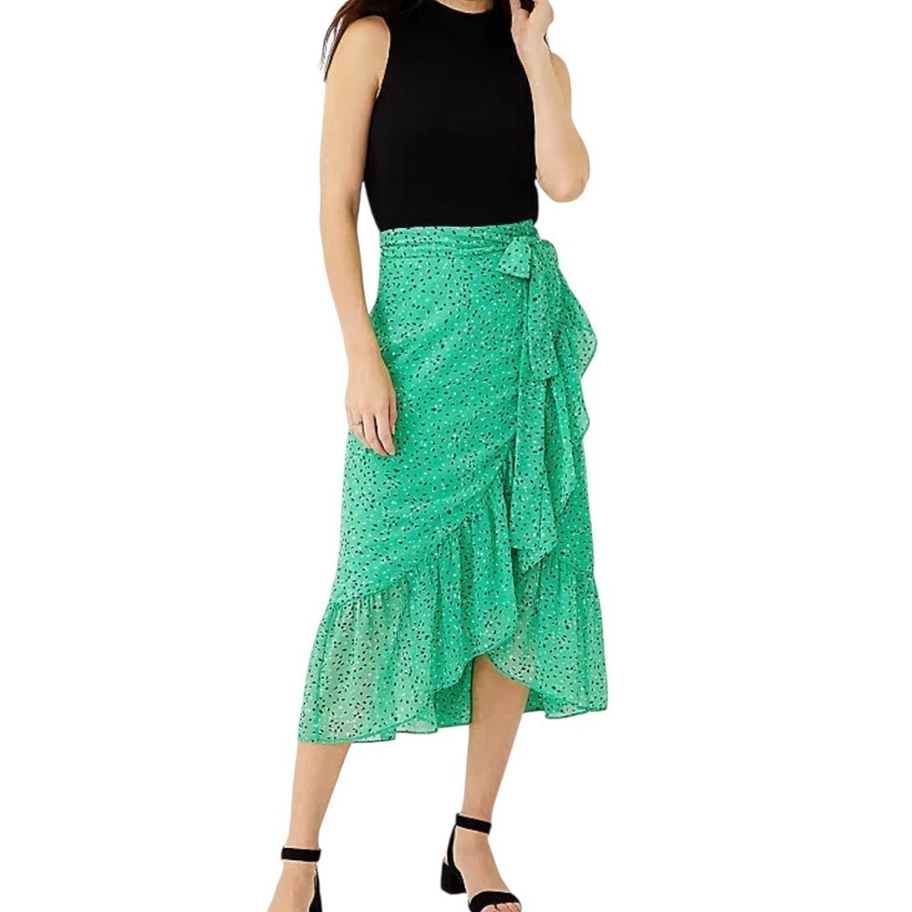 Ann Taylor Vibrant Flecked Flounce Green Midi Skirt Size 2